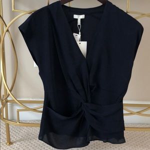 Navy blue twist drape top